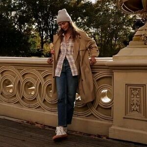 J. Crew Relaxed fit Flannel Shirt Jacket Shacket Pearl Snap Pink Plaid Size 0